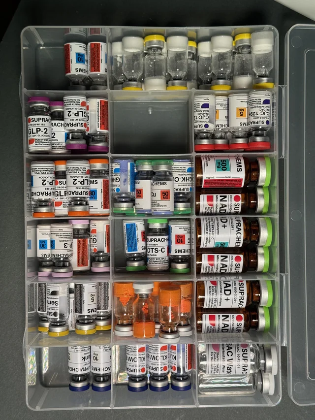Researcher peptide reagent inventory laid out for documentation